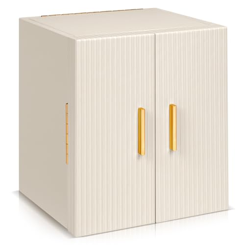 Dajasan Large Jewelry Box Organizer, Jewelry Storage Organizer with 3 Drawers, Huge Jewelry Box with Mirror for Women Girls, Double Door, Textured PU Leather, Gift Idea, Stylish (Beige + Gold) - color: Beige