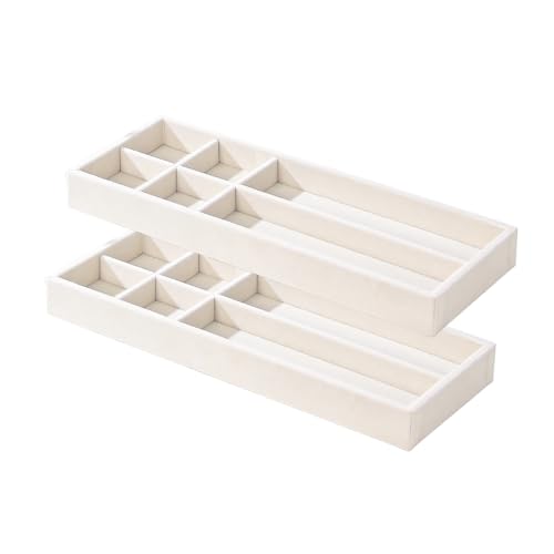 2Pcs Desk Drawer Storage Tray, Nightstand Organizer, Necklace Bracelet Ring Earring Jewelry Display, Grid Table Organizer Holder for Sunglass, Phone, Watch, Perfume (6 grid)/Beige - color: Beige, size: 6 Grid
