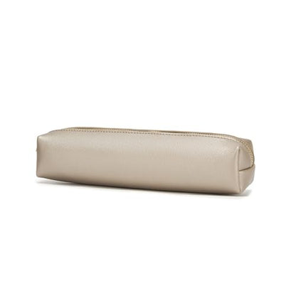 Faux Leather Color Pencil Case Multifuncional and Simple with Zipper for School (Pearl White Tea) - color: Pearl White Tea/FL