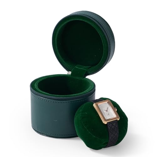 Oirlv Single Watch Travel Case Green | Green Leather, Plush Velvet Interior, Medium-Size Fits Carry-On, Sturdy Hard-Shell Protection, Ideal for Travel and Gifting - color: Green