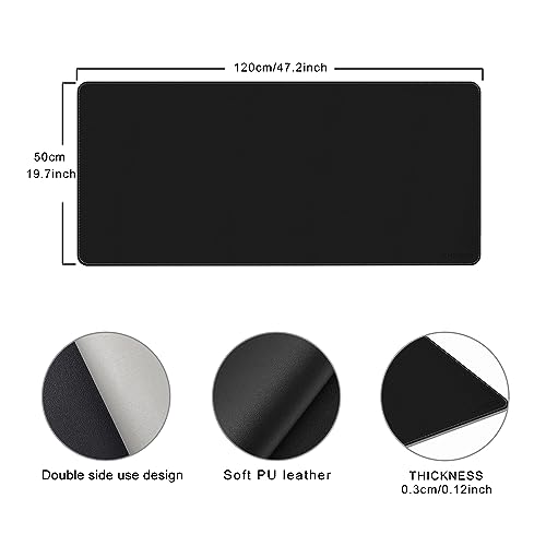 Chihein 47" x 20" 3XL PU Leather Desk Mat (Black/Gray), Dual Sided Desk Pad, Waterproof Computer Desk Bottle for Gaming, Office, Home - color: Light Gray/Black, size: 47.2" x 19.7"