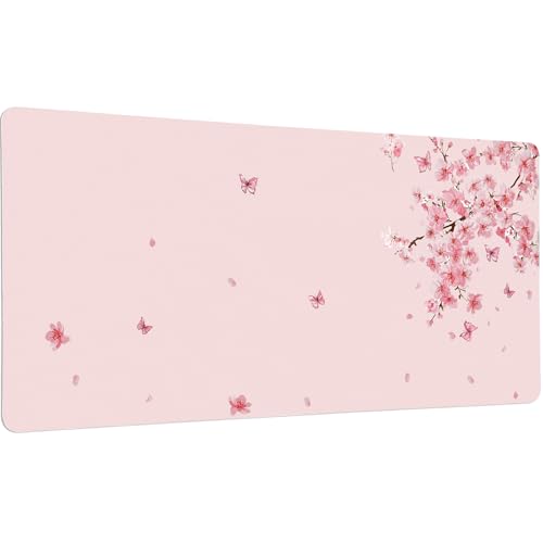 Cherry Blossom Desk Mat, Cute Extended Gaming Keyboard Mouse Pad, Large Office Desk Cover Mat Pad Deskmat, Non-Slip Leather Home Office Desk Mat Protector 23.6"x11.8" - color: Cherry Blossom, size: S(23.6×11.8 inch)