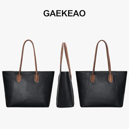 GAEKEAO Tote Bag for Women Vegan Leather Zipper Shoulder Bags Travel Purses | Large Capacity Purse Handbags, Inner Pocket with Key Clip, Fits 14" Laptop, for Casual Work Dating Commute Daily Weekender - color: B01 Jet Black