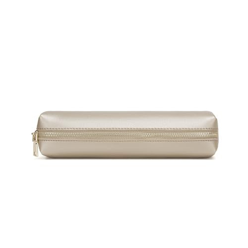 Faux Leather Color Pencil Case Multifuncional and Simple with Zipper for School (Pearl White Tea) - color: Pearl White Tea/FL