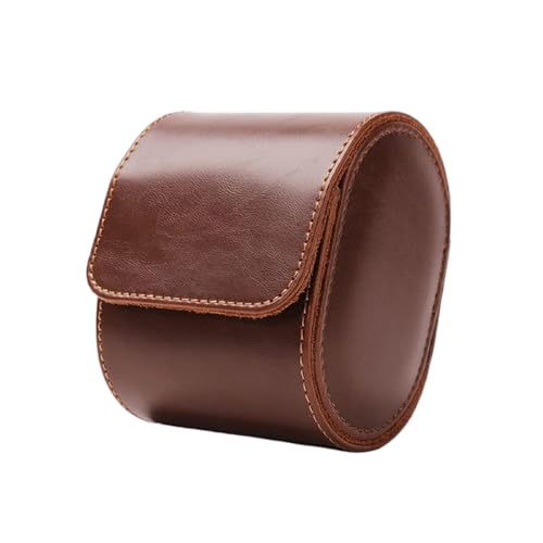 Single Watch Travel Case, PU Leather Storage Box for Men Women | Eco-friendly case with velvet lining and detachable pillow, compact fist size for travel and gift.（brown） - color: brown, size: 1-slots