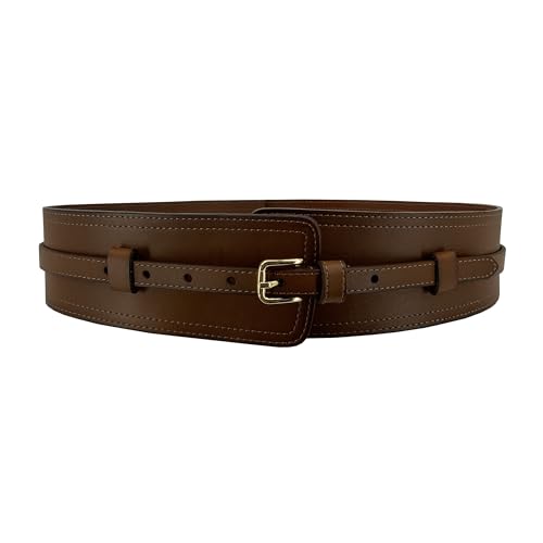 Women Wide Waistband, High and Low Waist Full Grain Leather Skinny Boho Concho Belt - color: Coffee, size: 36"(fits 34”-37”)