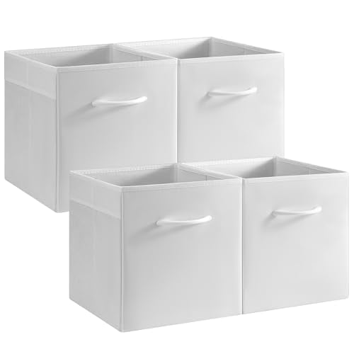 StorageWorks 11in Storage Cubes, Leather Cube Organizer Bins, White, 4-Pack | Reinforced Handle & Front Panel, Faux Leather Front, Non-woven Fabric, Collapsible, Space-Saving, For Closet, Bedroom, Office - color: White, size: 11 Inch