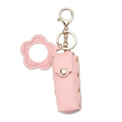 Sisadodo Lip Oil Lipstick Case with Mirror Lip Oil Lipstick Holder Key Chain for Car Keys Keychains Lipstick Organizer Case - color: Pink-flower