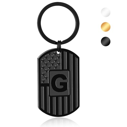 Initial Keychain for Men, A-Z Letter American Flag KeyChain Gifts for Men - color: Black G