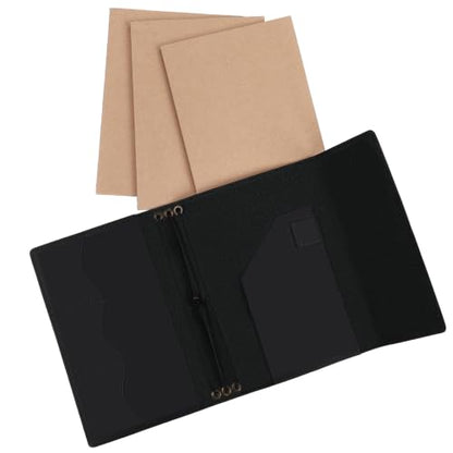 4 Pcs A5 Leather Journal Cover Refillable,Black,A5 Size | Travelers Journal Notebook with 3 Inserts, Inner Pocket Card Holder Pen Slot, Genuine Leather, Travel Gift for Men Women - color: Black