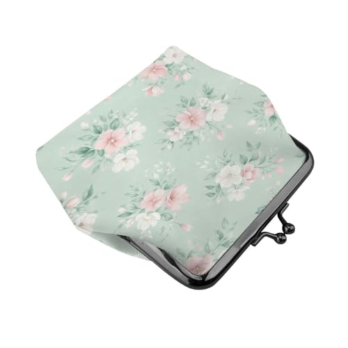 Kiss-lock Coin Purse for Women Change Purses Cute Small Coin Pouch Tiny Coin Wallet (Green Floral) - color: Green Floral