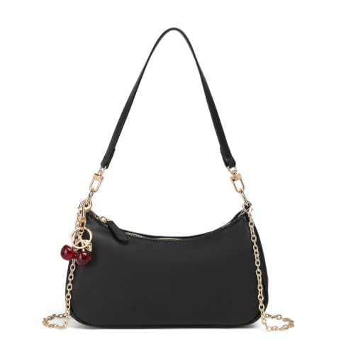 Dreubea Women's Leather Minimalist Crossbody Top Handle Underarm Shoulder Bag with Charm - color: Black