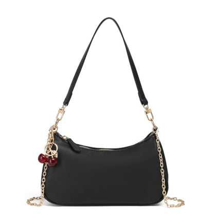 Dreubea Women's Leather Minimalist Crossbody Top Handle Underarm Shoulder Bag with Charm - color: Black