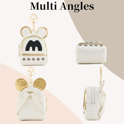 WOZEAH Mini Backpack Keychain for Women,Cute Cartoon Pouch Coin Purse with Zipper for Key Card Lipstick Headset Cosmetics Bag（M White） - color: M White