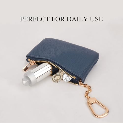 Full Grain Leather Coin Purse with Key Chain - Small Change Purse Keychain Card Holder Keychain Pouch Small Keychain Wallet for Women and Men (Navy Blue), LA-2312 - color: Navy Blue, Regular Size