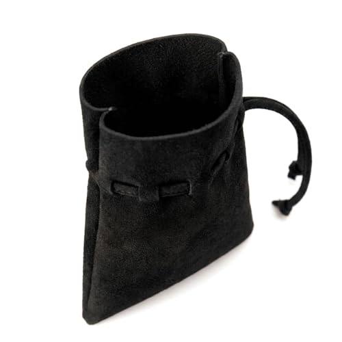 Medieval Drawstring Coin Pouch Bag,Leather Coin Pouch,Renaissance Drawstring Pouch Dice Bag,Small Coin Purse for Women/Men,Brown Swayze Suede Black - color: Black