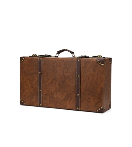 feilario Vintage Leather Storage Trunk, Wooden Core Decorative Prop | Wooden core, leather wrap and riveted corners create vintage charm for decor, photoshoots, gifting and display - color: Brown-S