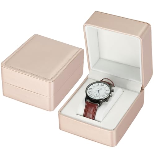 PU Leather Watch Box, Compact Watch Gift Case with Pillow for Women Men, Travel Watch Holder Storage Boxes for Birthdays Anniversary Father's Day Graduations (Gold) - color: Gold