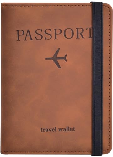 Passport Holder, Passport Cover with Credit Card Slot and Boarding Pass Slot Combo, Passport Wallet Case Book Travel Must Have, RFID Blocking Leather Travel Accessories, Brown - color: Brown