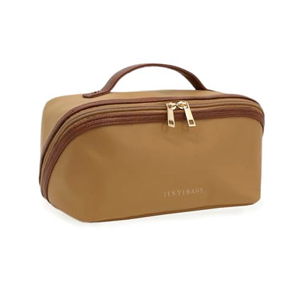 Travel Makeup Bag – Large Cosmetic Organizer with Waterproof Nylon, Smooth Double Zipper & Tear-Resistant Lining, Toiletry Pouch for Women (Khaki) - color: 05-Khaki