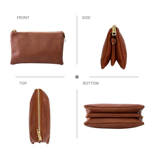 JEN & CO. Riley Crossbody Bags for Women Vegan Leather Wristlet Clutch Wallet Purses Handbags with 2 Straps | Vegan Leather, 3 Compartments, Shoulder Handbag, Zipper Closure, Inner Card Slots, Removable Straps, for Everyday Travel - color: Champagne