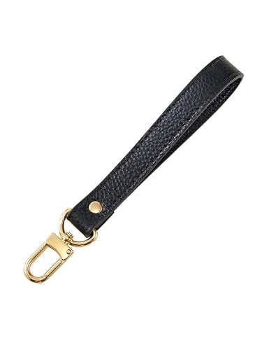 Genuine Leather Wristlet Strap Keychain, Universal Key Fob Keychain, Leather Key Chain Holder for Men and Women - color: 1 Black-gold Lock