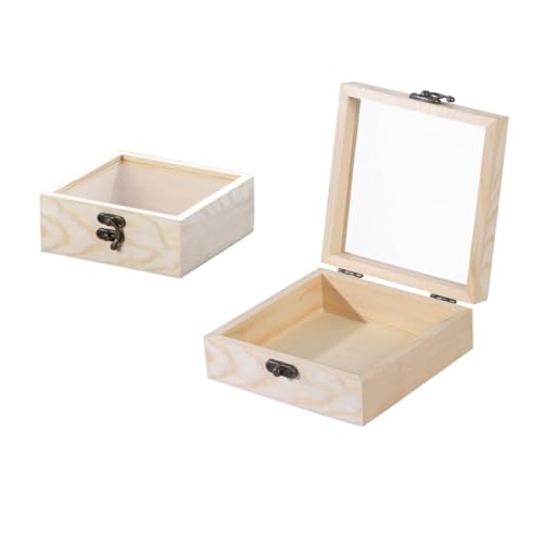 4.72×4.72×1.97 Inch Wooden Square Storage Box with Glass Lid Iron Clasp Unfinished PapayaWhip Stash Box Jewelry Display Case Container for Jewelry Storage Gift Packaging Home Decoration - style: unfinised