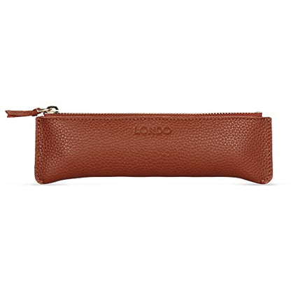 Londo Genuine Leather Pen Case with Zipper Closure, Pencil Pouch Stationery Bag - color: Brown