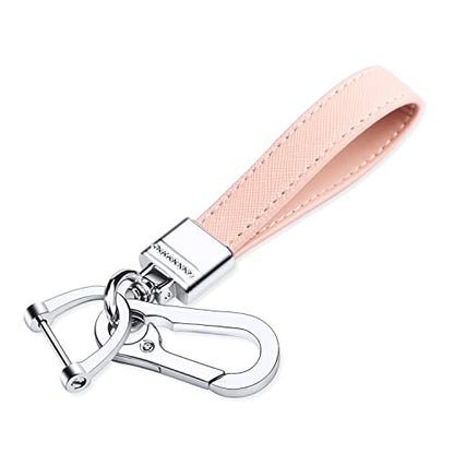 QBUC Genuine Leather Car Keychain Universal Metal Key Chain (Pink) | Car Fob Key Keychain Holder with 360 Degree Rotatable Snap Swivel and Anti-Lost D-Ring for Men Women - color: Pink