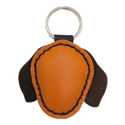 Genuine Leather Keychain, Animal Keyring, Bag Purse Charm Pendant Gifts Handmade, Cute Key Holder, Pets Lover Accessories - color: Begle Dark Brown Ears
