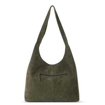 The Sak Huntley Hobo Bag - Premium Leather Women's Purse for Everyday & Travel - Handbag with Shoulder Bag Straps - color: Moss Suede