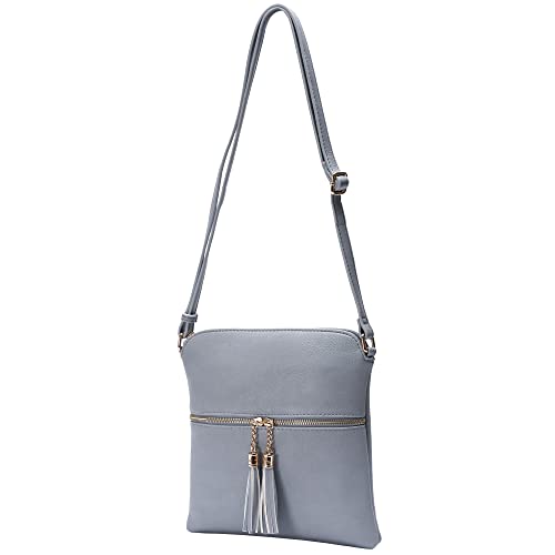 Womens Lightweight Medium Crossbody Purse with Tassel, Perfect Size Crossbody Bags for Daily Use, travel - color: Blue Grey