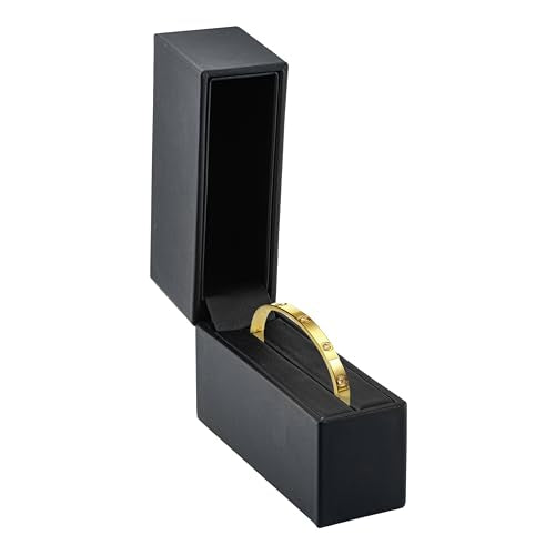 Exquisite Leather Standing Bangle & Bracelet Box - Elegant Bracelet Jewelry Gift Box for Women Leather Interior - Bangle Box with Exquisite Stitching - Ideal for Bangel/Bracelet Case by AllurePack - color: Black, size: Standing Bangle Box