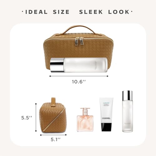 Travel Makeup Bag – Large Cosmetic Organizer with Waterproof PU Leather, Smooth Double Zipper & Tear-Resistant Lining, Toiletry Pouch for Women (Caramel) - color: 03-Caramel