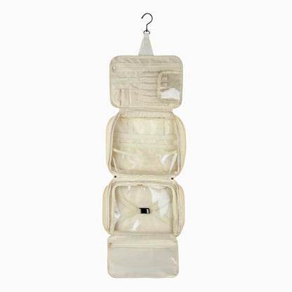 Tristan Home Premium Faux Leather Toiletry Travel Bag, Multi-Compartment Organizer with Hanging Hook, Washing Bag, 22.5cm x 32cm x 12.5cm (Cream White) - color: Cream White