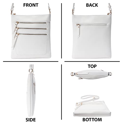 Crossbody Bag Functional Multi Pocket Messenger Purse Top Zip Closure Shoulder Handbag With Adjustable Strap - color: White