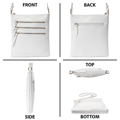 Crossbody Bag Functional Multi Pocket Messenger Purse Top Zip Closure Shoulder Handbag With Adjustable Strap - color: White