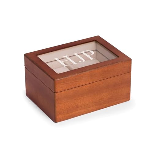 Bey-Berk Personalized Marquess 2-Slot Watch Box, Custom Glass-Top Solid Wood Watch Display Case with Velour-Lined Cushions, 6" x 4.5" x 3.25" - color: 2 Watches