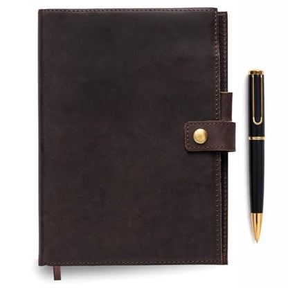 A5 Refillable Leather Journal for Men and Women with Pen, Leather Notebook, Bound Cover, Premium Writing Diary