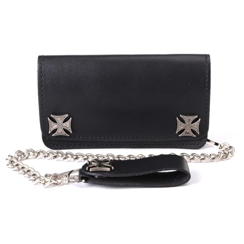 Milwaukee Leather MLW7865 Men's 7" Black Soft Premium Cowhide Leather Tri Fold Wallet w/Anti-Theft Stainless Steel Chain - color: MLW7825-BIFOLD, size: 6 Inch