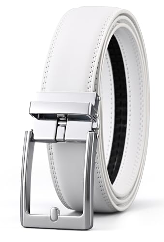 Men's Belt, Ratchet Dress Casual Belt with Adjustable Automatic Buckle Trim to Fit - color: White-01, size: 36"-40" Waist Adjustable
