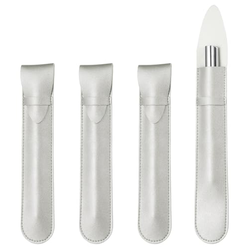 PATIKIL 4Pcs Leather Pen Pouch Sleeve, Leather Fountain Pen Holder Case Protective Cover for Storing Ball Points Pencils Fountain Office Business Gifts, Silver - color: Silver