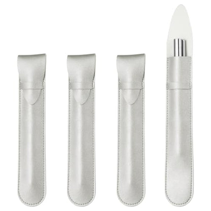 PATIKIL 4Pcs Leather Pen Pouch Sleeve, Leather Fountain Pen Holder Case Protective Cover for Storing Ball Points Pencils Fountain Office Business Gifts, Silver - color: Silver