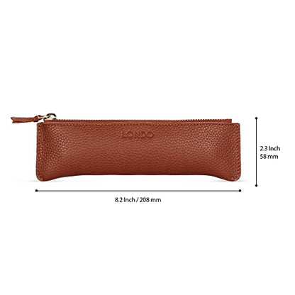 Londo Genuine Leather Pen Case with Zipper Closure, Pencil Pouch Stationery Bag - color: Brown