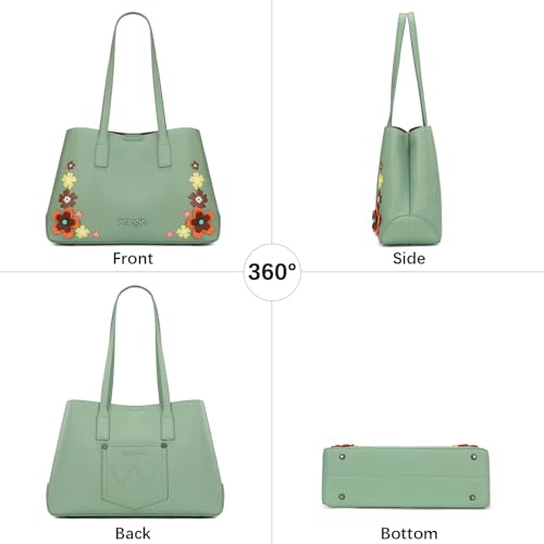 Montana West Wrangler Tote Bag for Women Designer Floral Purse Handbag Top Handle Satchel Shoulder Bag - color: Floral Green