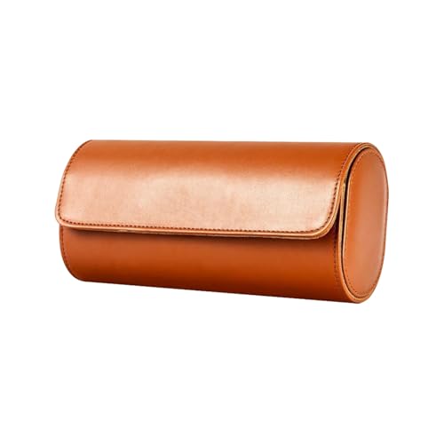 Watch Display Case, PU Leather Travel Watch Box for Men | 3-slots oval square case with microsuede interior and removable pillow, compact for luggage, great for travel（brown） - color: brown, size: 3-slots