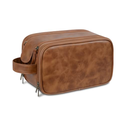 Travel Toiletry Bag for Men,Shaving Dopp Kit,Large Toiletries Organizer bag - color: Yellow Coffee