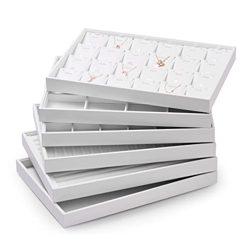 White PU Leather Ring Stud Earring Jewelry Display Organizer Tray | Easy-clean scratch-proof PU leather tray, orderly storage for rings earrings, for home vanity & retail holiday jewelry gifts - size: 11 Slot