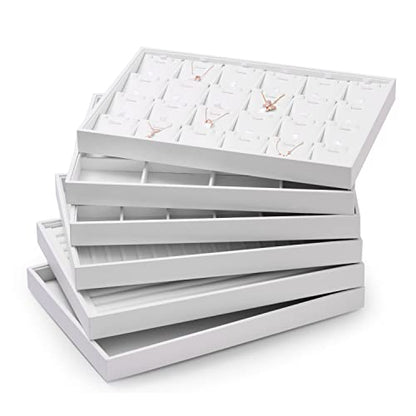 White PU Leather Ring Stud Earring Jewelry Display Organizer Tray | Easy-clean scratch-proof PU leather tray, orderly storage for rings earrings, for home vanity & retail holiday jewelry gifts - size: 11 Slot