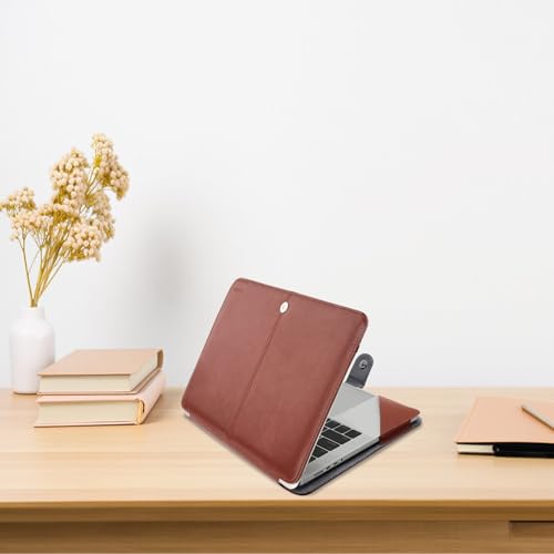 MOSISO PU Leather Sleeve Compatible with MacBook Pro 14 inch, Brown | 2026-2021 M5-M1 A3426 A3427 A3434 A3112 A3185 A3401 A2918 A2992 A2779 A2442, Folio Protective Stand Cover Sleeve Case - color: Brown